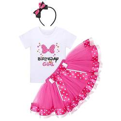 Baby Mädchen 3./4./5. Geburtstag Kleid Kurzarm T-Shirts+Polka Dots Tüll Tutu+Maus Ohren Stirnband Minnie Prinzessin A-Linie Partykleid Kuchen Smash Halloween Fotoshooting Heiß Rosa-Bowknot 3 Jahre von IBTOM CASTLE