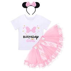 Baby Mädchen 3./4./5. Geburtstag Kleid Kurzarm T-Shirts+Polka Dots Tutu+Maus Ohren Stirnband Minnie Verkleiden Prinzessin A-Linie Partykleid Kuchen Smash Halloween Fotoshooting Rosa-Bowknot 3 Jahre von IBTOM CASTLE