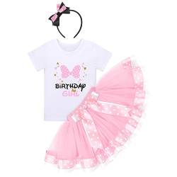 Baby Mädchen 3./4./5. Geburtstag Kleid Kurzarm T-Shirts+Polka Dots Tutu+Maus Ohren Stirnband Minnie Verkleiden Prinzessin A-Linie Partykleid Kuchen Smash Halloween Fotoshooting Rosa-Bowknot 4 Jahre von IBTOM CASTLE