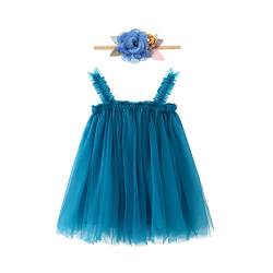 Baby Mädchen Kleinkind Tutu Kleid ärmellose Prinzessin Infant Tüll Kleid & Blume Stirnband 2Stück A-Linie Prinzessin Party Kleid Erster Geburtstag Fotoshooting Outfit Blau 18-24 Monate von IBTOM CASTLE