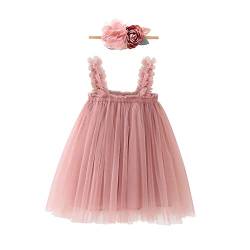 Baby Mädchen Tutu Kleid & Blume Stirnband 2Stück Ärmellos Sling Tüll Kleid Puffly A-Linie Prinzessin Party Kleid Erster Geburtstag Kuchen Smash Fotoshooting Sommer Outfit #Dusty Rose 9-12 Monate von IBTOM CASTLE