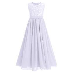 Blumenmädchen Flowy Ruffle Chiffon Trim A-Linie Kleid für Kind Hochzeit Junior Brautjungfer Kommunion Party Festzug Maxi Belted Kleid Runder Hals-Weiß 7-8 Jahre von IBTOM CASTLE