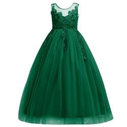 Blumenmädchenkleid Spitze bestickt ärmellos Tüll Prinzessinnen kleid Elegantes langes Abschlussballkleid Kinder Festlicher Festzug Hochzeit Brautjungfern Cocktail Partykleid Grün 6-7 Jahre von IBTOM CASTLE