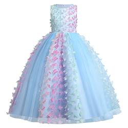 Blumenmädchenkleider Mädchen Ärmellos Regenbogen-Netz Prinzessin KleiderTüll Festzug Abschlussball Kinder 3D Schmetterling Ballkleid Hochzeit Brautkleid Abendkleid Blau Schmetterling 13-14 Jahre von IBTOM CASTLE