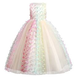 Blumenmädchenkleider Mädchen Ärmellos Regenbogen-Netz Prinzessin KleiderTüll Festzug Abschlussball Kinder 3D Schmetterling Ballkleid Hochzeit Brautkleid Abendkleid Champagner Schmetterling 7-8 Jahre von IBTOM CASTLE