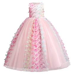 Blumenmädchenkleider Mädchen Ärmellos Regenbogen-Netz Prinzessin KleiderTüll Festzug Abschlussball Kinder 3D Schmetterling Ballkleid Hochzeit Brautkleid Abendkleid Rosa Schmetterling 11-12 Jahre von IBTOM CASTLE