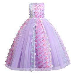 Blumenmädchenkleider Mädchen Ärmellos Regenbogen-Netz Prinzessin KleiderTüll Festzug Abschlussball Kinder 3D Schmetterling Ballkleid Hochzeit Brautkleid Abendkleid Violett Schmetterling 11-12 Jahre von IBTOM CASTLE