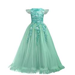 Blumensmädchenkleid Prinzessin Festliches Kinder Mädchen Blumenspitze Kleid Festzug Kleider Hochzeit Ballkleid Brautjungfern Kleidung Tüll Cocktailkleid Elegant Langes PartyKleid Grün 5-6 Jahre von IBTOM CASTLE