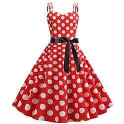 Damen 1950er Vintage Polka Dots Kleid Spaghettiträger Rockabilly Midikleid Retro Swing Prinzessin Tea Party A-Linie Kleid Audrey Hepburn 50er 60er Party Tanzkleid mit Gürtel Rot S von IBTOM CASTLE