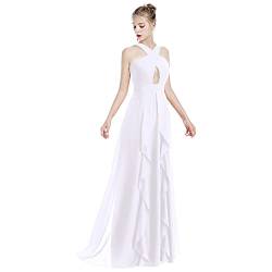 Damen Abendkleid Frau A-Linie Chiffon Brautjungfernkleid Brautjungfernkleider Kreuzausschnitt Elegant Neckholder Cocktailparty Kleider Schulterfrei Hochzeitskleid Bodenlang Ballkleider Lang Weiß S von IBTOM CASTLE