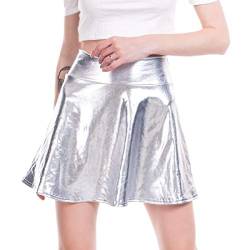 Damen Metallischer Faltenrock Ballett Kurz Vielseitige Informell Mini Skater Rock Hohe Taille Tutu Tanzkleid Tennis Rock Silber- S von IBTOM CASTLE