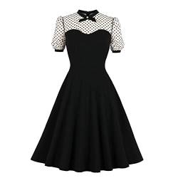 Damen Vintage 1950er Jahre Cocktail Party Polka Dots Prom Audrey Tee Kleid Retro Swing Hepburn Party Kleid, Schwarz mit Punkten, Groß von IBTOM CASTLE