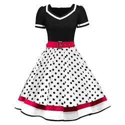 Damen Weinlese 1950s Retro Cocktail Audrey Hepburn Kleid Frauen Rockabilly Hochzeit Party Geburtstag Polka Tupfen Kleider Weiße Tupfen S von IBTOM CASTLE