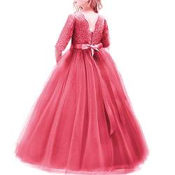 Elegant Prinzessin Kleid Mädchen Abendkleid für Hochzeit Brautjungfer Blumenmädchen Geburtstag Party Jugendweihe Fasching Cocktail Dance Ballkleid 2-14 Jahre S# Wassermelonenrot 4-5 Jahre von IBTOM CASTLE