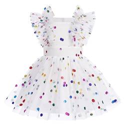 Geburtstag Kleider für Baby Mädchen 1. Geburtstag Bunte Polka Dots Tutu Kleid Kleinkind Kinder Prinzessin Kleid Cake Smash Sommerkleider Neugeborenes Fotoshooting Outfit Weiß 6-12 Monate von IBTOM CASTLE