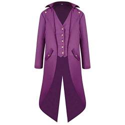 Herren-Frackjacke, Gothic, Steampunk, Viktorianischer Victorian, VTG, Halloween-Kostüm, langer Mantel Cosplay Frack Uniform Langarm Smoking Männer Für Karneval Vintage Party Verkleidung Violett 4XL von IBTOM CASTLE