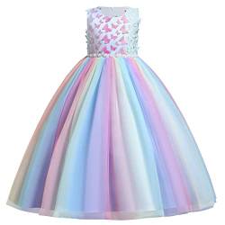 Hochzeitskleider für Kinder - Kleider für Mädchen - Blumenmädchenkleider Ärmellos Regenbogen-Netz Festzug Schmetterling Ballkleid Hochzeit Brautkleid Abendkleid Regenbogen Blau 11-12 Jahre von IBTOM CASTLE