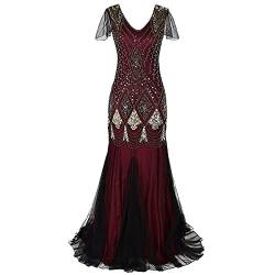 IBTOM CASTLE 1920er Jahre Gatsby Flapper formelles Abendkleid Party Kleid für Frauen Vintage V Ausschnitt Art Deco Perlen Pailletten Meerjungfrau Saum Cocktail Maxi Kleid Abschlussball Kostüm Gr. von IBTOM CASTLE