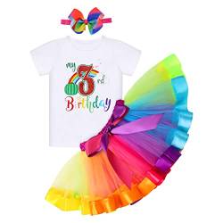 IBTOM CASTLE 3. Geburtstag Outfit,Bekleidungssets für Baby-Mädchen Wassermelone Strampler+Prinzessin Regenbogen Tüll Tütü Rock + Stirnband 3pcs Kleidung Set für Fotoshooting Weiß-3rd 3 Jahre von IBTOM CASTLE