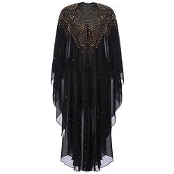 IBTOM CASTLE Abaya für Damen, muslimisch, mit Perlen bestickt, Maxi-Kaftan-Kleid, Cardigan, Kaftan, Dubai, arabischer Kimono, Robe, Schwarz / Gold, Einheitsgröße von IBTOM CASTLE