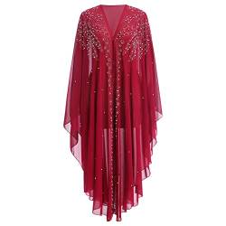 IBTOM CASTLE Abaya für Frauen Muslim, Perlen bestickt Maxi Kaftan Kleid Cardigan Kaftan Dubai Arabisch Kimono Robe, Rote Perlen, Einheitsgröße von IBTOM CASTLE