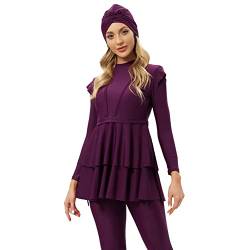 IBTOM CASTLE Bescheidene Badebekleidung Muslimische Badeanzug Damen, Burkini Damen Muslim Lang Schwimmhemd Hose Hijab 3-teiliges Set Langarm Badeanzug Islamischer Ganzkörper-Badeanzüge Burgundy 4XL von IBTOM CASTLE