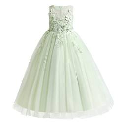 IBTOM CASTLE Blumenmädchenkleid Spitze Bestickt ärmellos Tüll Prinzessinnen Kleid Elegantes langes Abschlussballkleid Kinder Festlicher Festzug Hochzeit Brautjungfern Partykleid Hellgrün 8-9 Jahre von IBTOM CASTLE