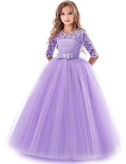 IBTOM CASTLE Blumensmädchenkleid Prinzessin Festliches Herbst Kinder Mädchen Kleid Festzug Kleider Hochzeit Partykleid Lila 5-6 Jahre von IBTOM CASTLE