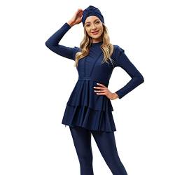 IBTOM CASTLE Burkini Damen Muslim Lang Muslimische Badeanzug fur Damen Schwimmhemd Hose Hijab 3-teiliges Set Langarm Badeanzug Bescheidene Badebekleidung Islamischer Ganzkörper-Badeanzüge Blau 4XL von IBTOM CASTLE