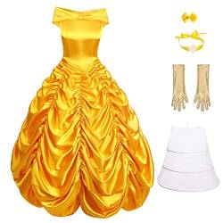 IBTOM CASTLE Damen Belle Kleid Erwachsene Halloween Fasching Karneval Prinzessin Kostüm Festlich Cosplay Party Gelbes Maxikleid mit Handschuhe Märchen Hochzeit Verkleidung Weihnachten Gelb2 2XL von IBTOM CASTLE