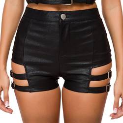 IBTOM CASTLE Damen Gothic Kunstleder Shorts Frauen Sexy Hohe Taille Aushöhlen Pu Leder Kurze Nachtclub Tanz Bodycon Shorts Disco Rave Party Hot Pants Schwarz C M von IBTOM CASTLE