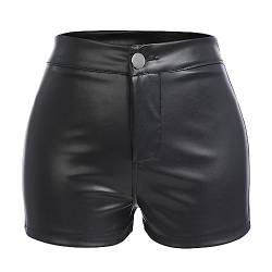 IBTOM CASTLE Damen Gothic Kunstleder Shorts Frauen Sexy Hohe Taille Aushöhlen Pu Leder Kurze Nachtclub Tanz Bodycon Shorts Disco Rave Party Hot Pants Schwarz-Klassik M von IBTOM CASTLE