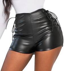 IBTOM CASTLE Damen Gothic Kunstleder Shorts Frauen Sexy Hohe Taille Aushöhlen Pu Leder Kurze Nachtclub Tanz Bodycon Shorts Disco Rave Party Hot Pants Schwarzes Klebeband M von IBTOM CASTLE