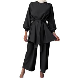 IBTOM CASTLE Damen Muslim Islamische Kleidung Corban Festival Naher Osten Arabisch Outfits für Frauen Langärmeliges Oberteil und weite Hosen Schwarz M von IBTOM CASTLE