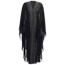 IBTOM CASTLE Damen Muslimische Kleider Abaya Kaftan Islamische Gebetskleidung Batwing Ärmel Strass Lose Kimono Robe mit Kapuze Sommer Maxikleid Schwarz-2 one size von IBTOM CASTLE