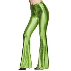 IBTOM CASTLE Damen Wetlook Leggings Glitzer Schlaghose Disco Glänz Schlaghose Weite Bein Tanzhosen Vintage 70er Palazzo Hosen Hoher Bund Boot Cut Stretch Smooth Lange Hose Hüfthose Strumpfhose Grün L von IBTOM CASTLE