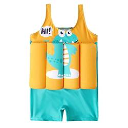 IBTOM CASTLE Einteiliger Float-Badeanzug für Jungen Mädchen Kinder Bademode mit 8 verstellbarem Auftrieb Säuglingsschwimmkostüm Kleinkind Float Suit Schwimmweste Badeanzug Gelb-Dinosaurier 2-3 Jahre von IBTOM CASTLE