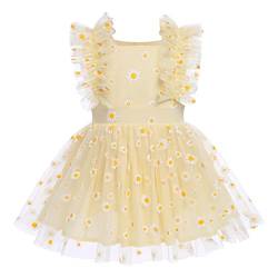 IBTOM CASTLE Erster Geburtstag Baby Mädchen Tutu Kleid Säugling Kleinkind Gänseblümchen Blume Spitze Rüsche Strampler Kleid mit Windel Abdeckung Strand Sommer Sonnenkleid Gelb 18-24 Monate von IBTOM CASTLE