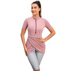 IBTOM CASTLE Frauen Kurzarm-Badeanzug, Muslimische Badeanzug Damen, Burkini Damen Muslim, Modest Badeanzug Frauen, Hijab Ganzkörper-Badeanzug Rash Guard Surf Suit Beachwear 3 Stück Set Rosa M von IBTOM CASTLE