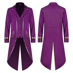 IBTOM CASTLE Herren Langarm Prinz Smoking Steampunk Frack Mantel Gothic Viktorianisch Blazer Jacke Karneval Kostüm Cosplay Halloween Fashing Verkleidung Uniform Mittelalter Kleidung Violett & Gold M von IBTOM CASTLE