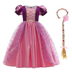 IBTOM CASTLE Kinder Mädchen Kostüm Prinzessin Rapunzel Lang Kleid Party Cosplay Verkleidung Festlich Karneval Festkleid Brautjungfer Maxikleid Geburtstagsfeier Fest-Kleid Dunkelviolett 4-5 Jahre von IBTOM CASTLE