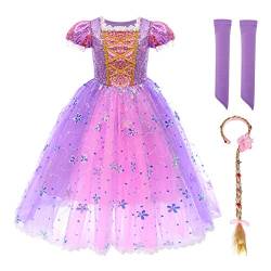 IBTOM CASTLE Kinder Mädchen Kostüm Prinzessin Rapunzel Lang Kleid Party Cosplay Verkleidung Festlich Karneval Festkleid Brautjungfer Maxikleid Geburtstagsfeier Fest-Kleid Lila-01 5-6 Jahre von IBTOM CASTLE