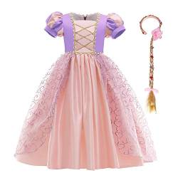 IBTOM CASTLE Kinder Mädchen Kostüm Prinzessin Rapunzel Lang Kleid Party Cosplay Verkleidung Festlich Karneval Festkleid Brautjungfer Maxikleid Geburtstagsfeier Fest-Kleid Rosa 4-5 Jahre von IBTOM CASTLE