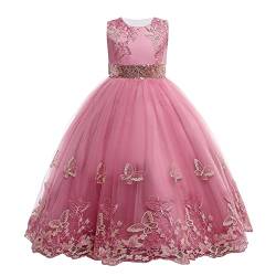 IBTOM CASTLE Kleid Teenager Mädchen - Blumenmädchenkleider Ärmellos Regenbogen-Netz Prinzessin KleiderTüll Festzug Geburtstag Abschlussball Brautkleid Abendkleid Rosa - Schmetterling 3-4 Jahre von IBTOM CASTLE