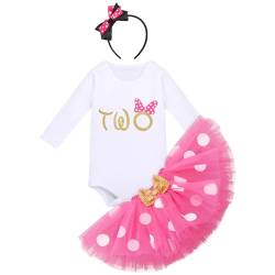 IBTOM CASTLE Kleinkinder Baby Mädchen 1./2./ 3.Geburtstag Minnie Outfit Baumwolle Langarm Strampler+Prinzessin Polka Dots Tüll Tutu+Maus Ohr Stirnband 3tlg Bekleidungsset Heiß Rosa-Two 2 Jahre von IBTOM CASTLE