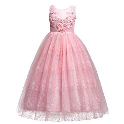 IBTOM CASTLE Mädchen Kleid Festlich Tüll Sommer Kleid Blumenmädchen Hochzeit Festzug Bekleidung Geburtstag Rosa 11-12 Jahre von IBTOM CASTLE