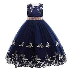 IBTOM CASTLE Mädchen Kleider Hochzeit - Blumenmädchenkleider Ärmellos Regenbogen-Netz Prinzessin KleiderTüll Festzug Geburtstag Abschlussball Brautkleid Abendkleid Navy - Schmetterling 3-4 Jahre von IBTOM CASTLE