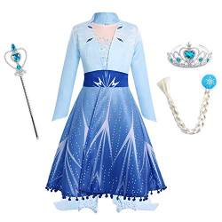 IBTOM CASTLE Mädchen Prinzessin ELSA Kleid Kostüm Schneeflocke Tüll Tutu Geburtstag Partykleid mit Zubehör Weihnachten Karneval Cosplay Verkleidung Blau ELSA 4-5 Jahre von IBTOM CASTLE