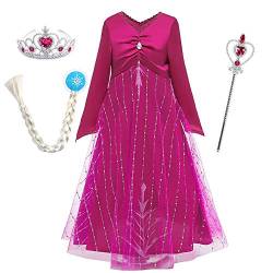 IBTOM CASTLE Mädchen Prinzessin Eiskönigin ELSA Kleid 2 Schneekönigin Kostüm Schneeflocke Tüll Tutu Geburtstag Partykleid mit Zubehör Weihnachten Karneval Cosplay Verkleidung Rot ELSA 11-12 Jahre von IBTOM CASTLE