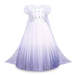 IBTOM CASTLE Mädchen Prinzessin Kleid, Mädchen Eiskönigin Anna Cosplay Karneval Verkleidung Party Hochzeit Prinzessin Halloween Geburtstag Ankleiden Fasching Faschingkostüm Weiß-1 6-7 Jahre von IBTOM CASTLE